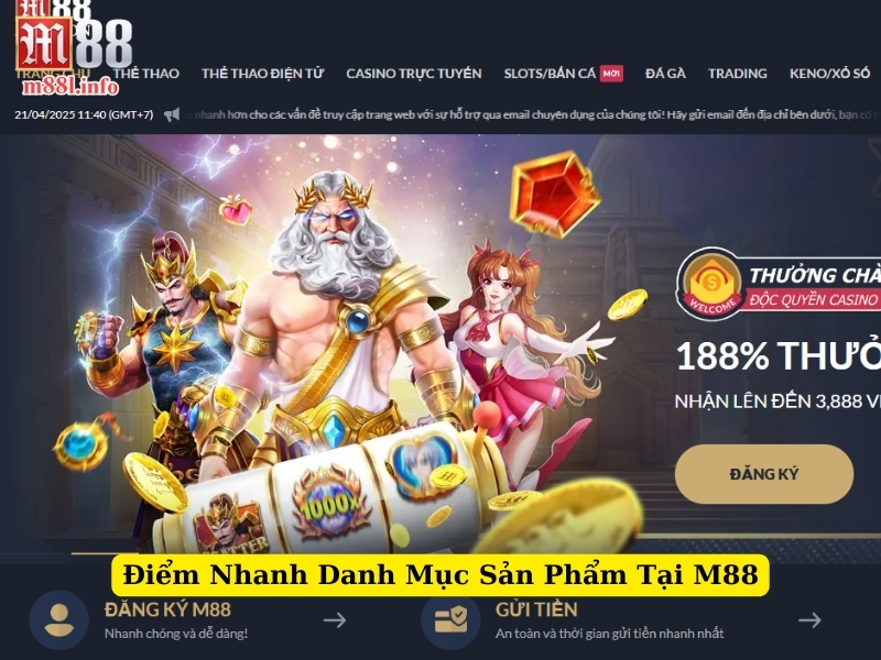 điểm nhanh danh mục sản phẩm tại m88